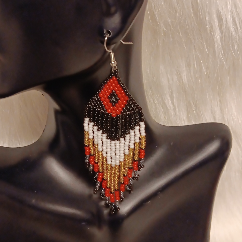Multi Colored Beaded Dangle Earrings - image 2
